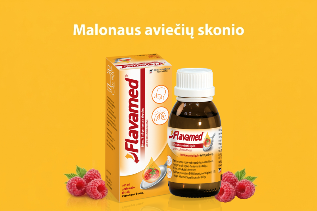 Packshots of Flavamed® oral solution 30 mg/5 ml